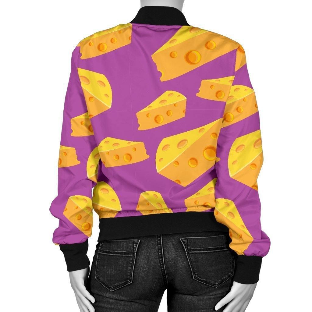 Cheese-Pattern-Print-Women-Casual-Bomber-Jacket-2