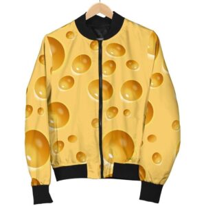 Cheese Surface Pattern Print Women Casual Bomber Jacket