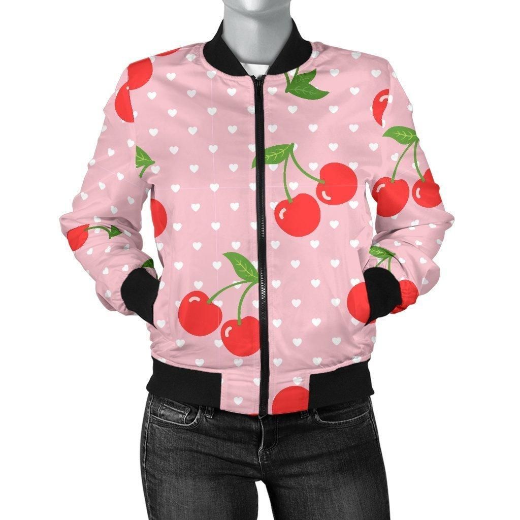 Cherry-Heart-Dot-Pattern-Print-Women-Casual-Bomber-Jacket-1