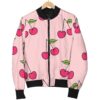 Cherry Pattern Print Women Casual Bomber Jacket