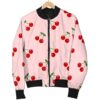 Cherry Pink Pattern Print Women Casual Bomber Jacket