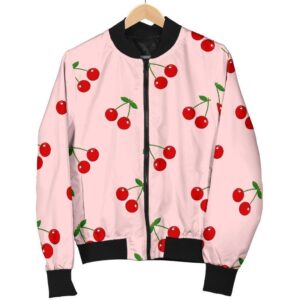 Cherry Pink Pattern Print Women Casual Bomber Jacket