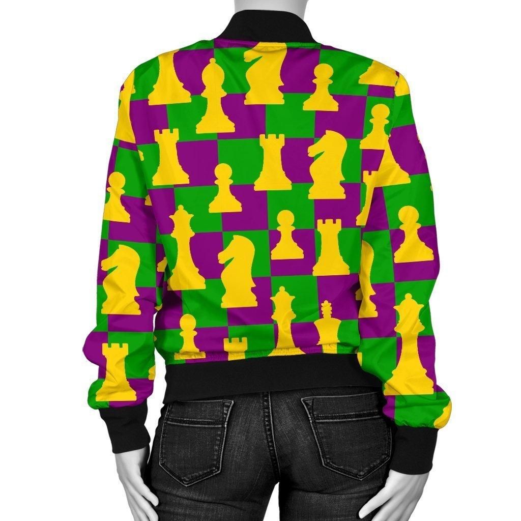 Chess-Color-Pattern-Print-Women-Casual-Bomber-Jacket-2