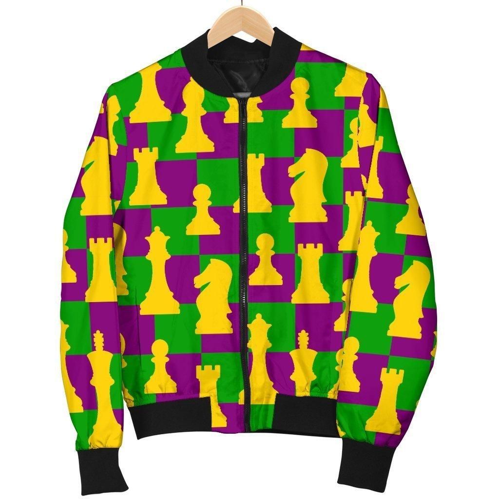Chess Color Pattern Print Women Casual Bomber Jacket Chess Color Pattern Print Women Casual Bomber Jacket
