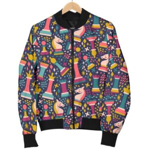 Chess Colorful Pattern Print Women Casual Bomber Jacket