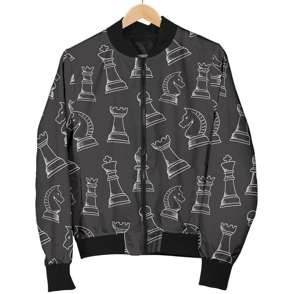 Chess Print Pattern Women Casual Bomber Jacket Chess Print Pattern Women Casual Bomber Jacket