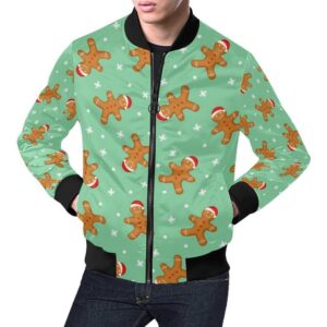 Chirstmas Gingerbread Man Pattern Print Mens Bomber Jacket