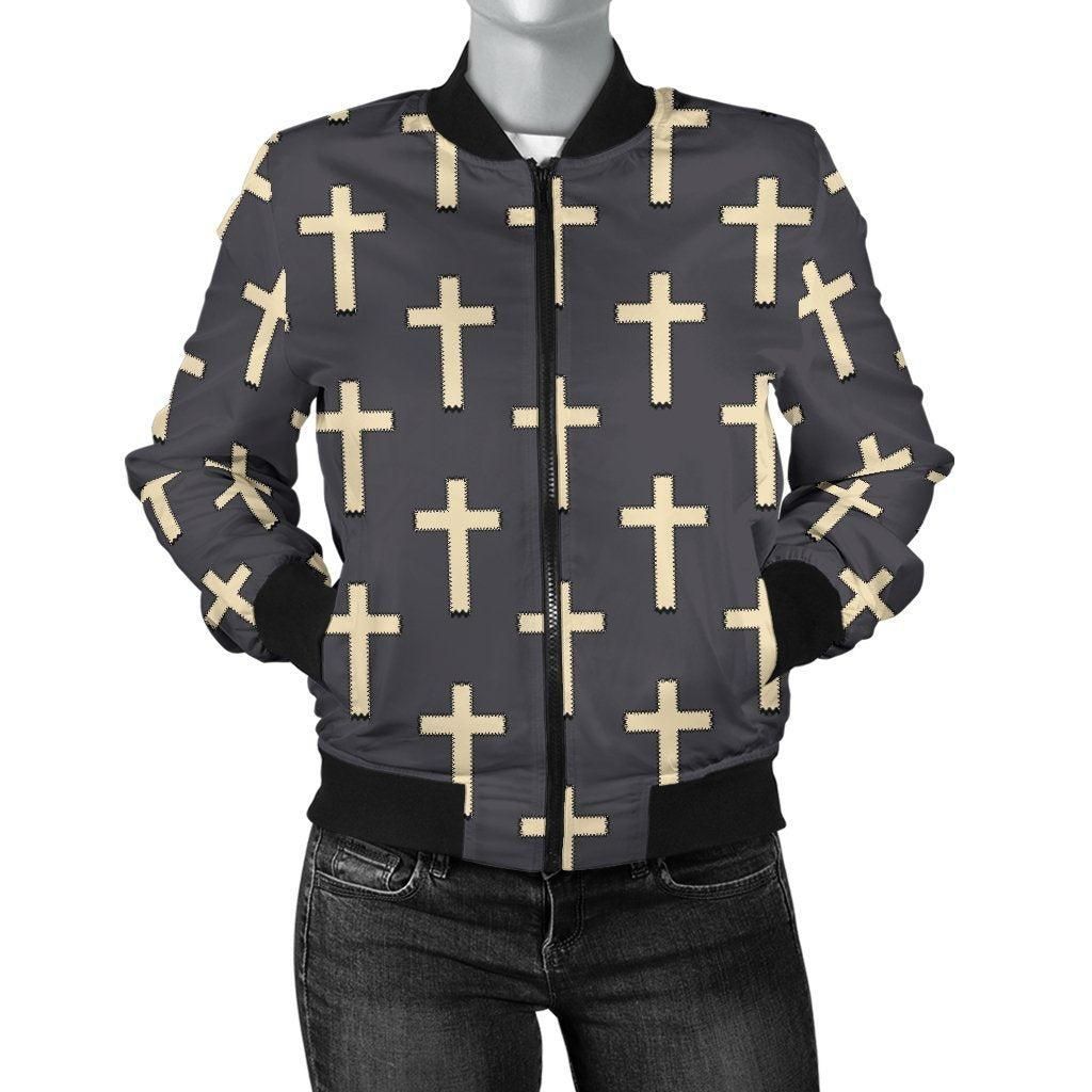 Christian-Cross-Pattern-Print-Women-Casual-Bomber-Jacket-1