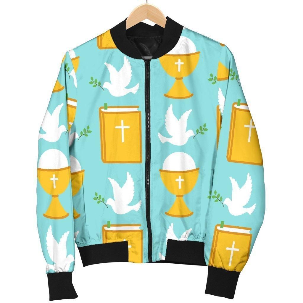 Christian Dove Pattern Print Women Casual Bomber Jacket Christian Dove Pattern Print Women Casual Bomber Jacket