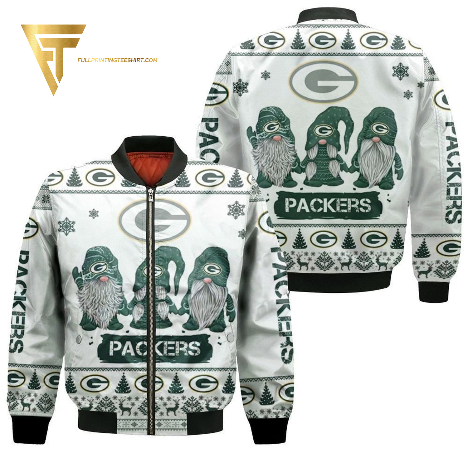Christmas Gnomes Green Bay Packers Full Print Bomber Jacket Christmas Gnomes Green Bay Packers Full Print Bomber Jacket