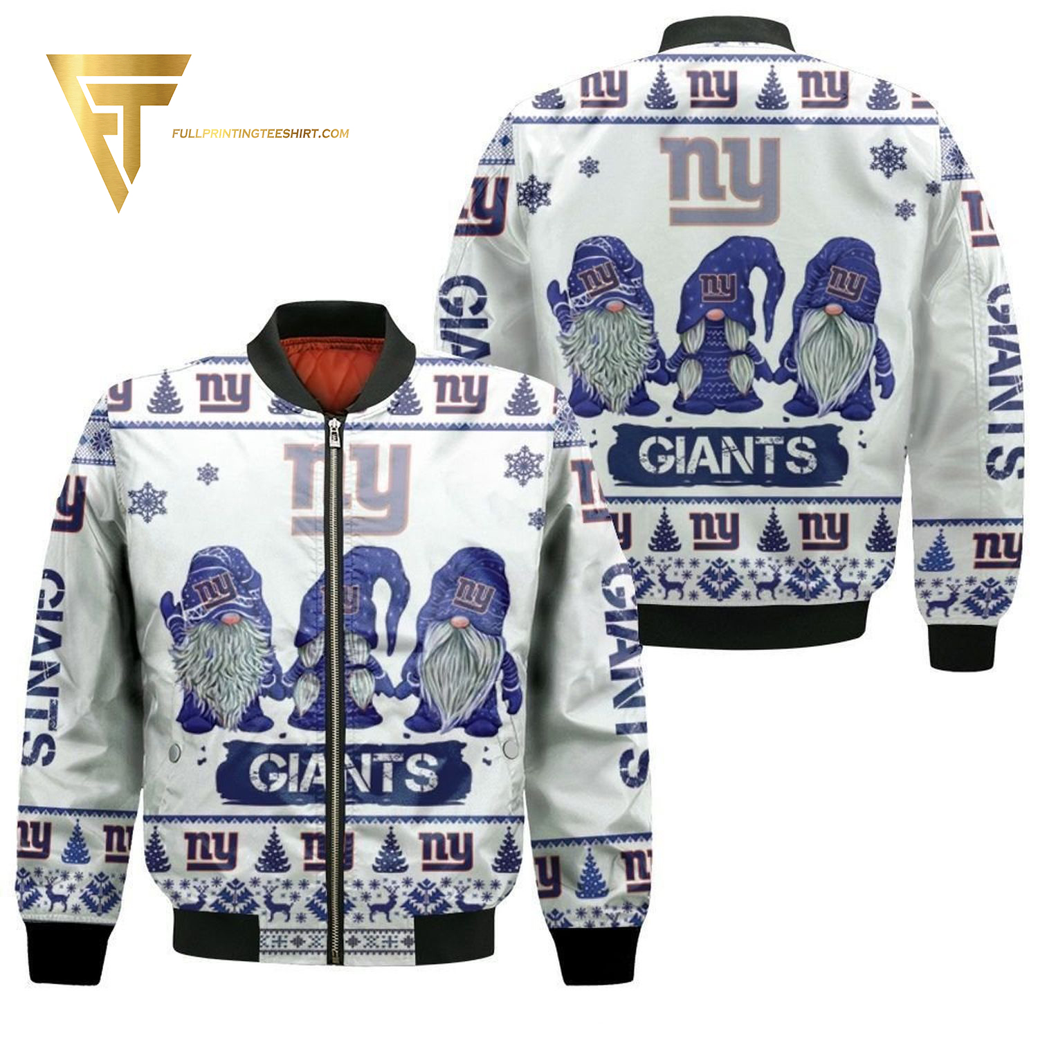 Christmas Gnomes New York Giants Full Printing Bomber Jacket Christmas Gnomes New York Giants Full Printing Bomber Jacket