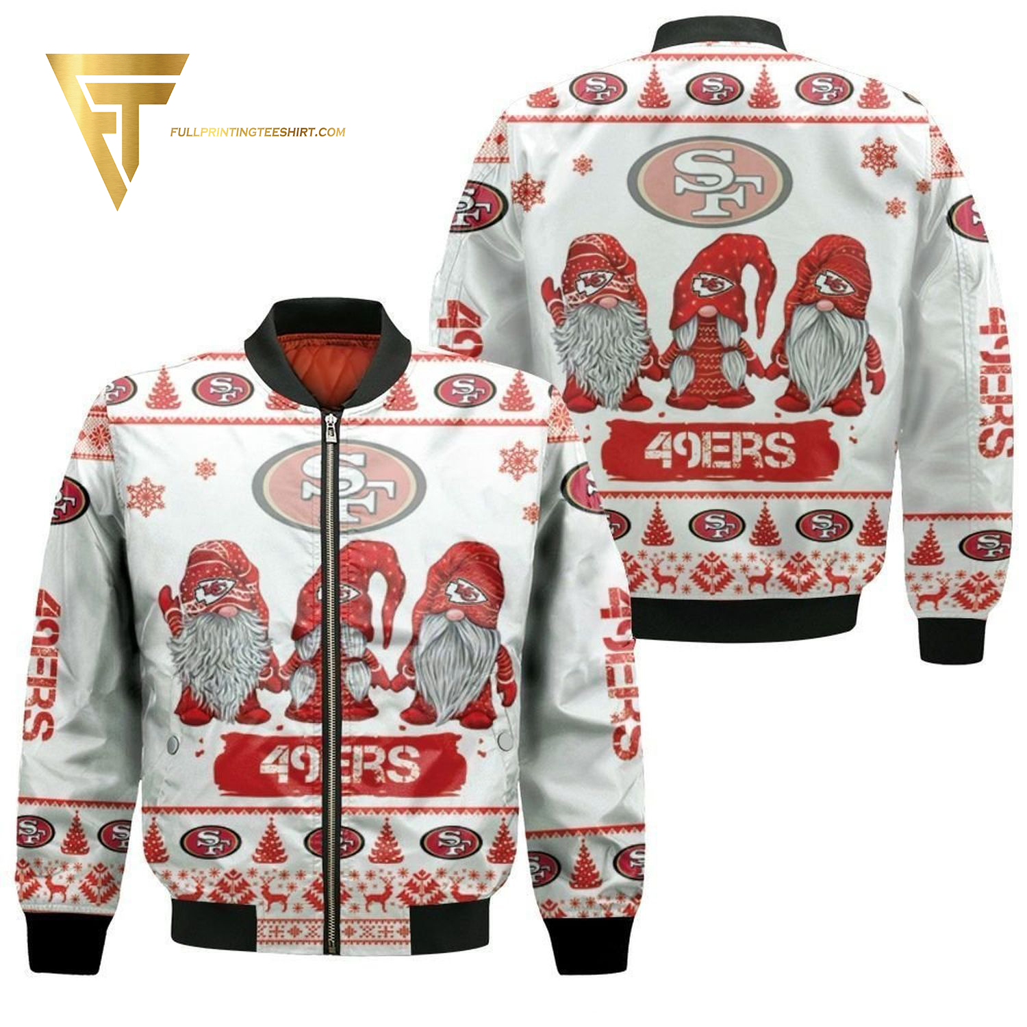 Christmas Gnomes San Francisco 49Ers Full Printing Bomber Jacket Christmas Gnomes San Francisco 49Ers Full Printing Bomber Jacket