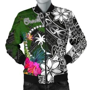 Chuuk Men Bomber Jacket - Turtle Plumeria Banana Leaf - BN11 Bomber Jacket