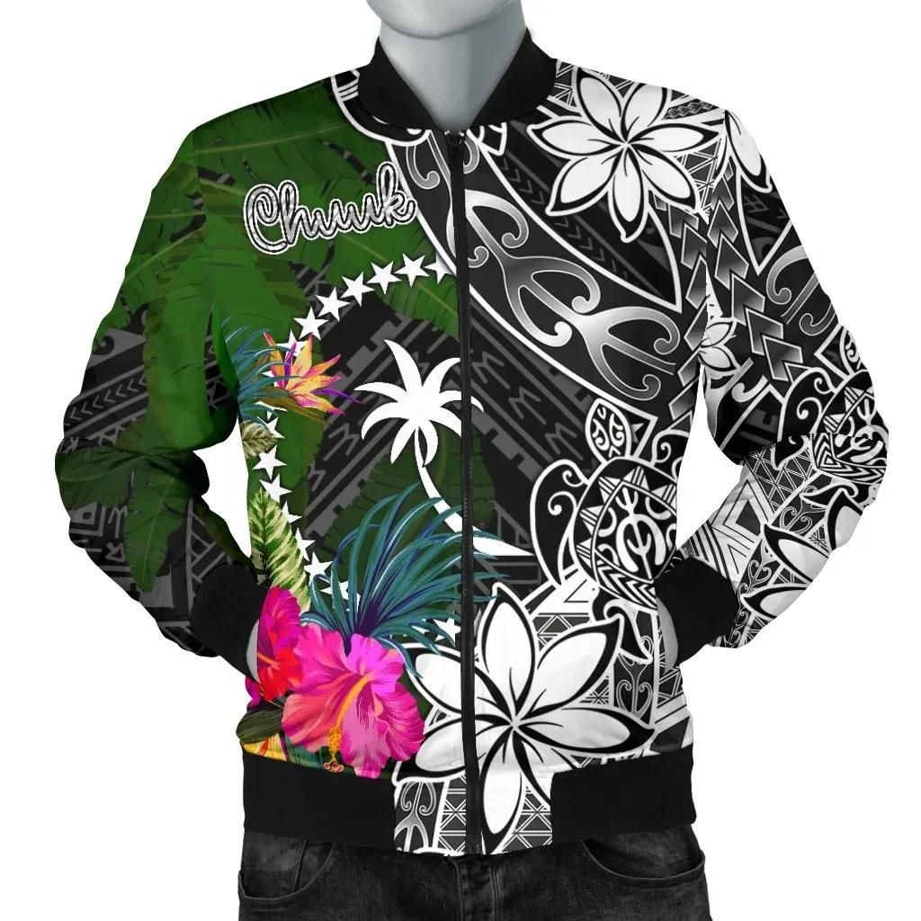 Chuuk Men Bomber Jacket - Turtle Plumeria Banana Leaf - BN11 Bomber Jacket Chuuk Men Bomber Jacket - Turtle Plumeria Banana Leaf - BN11 Bomber Jacket