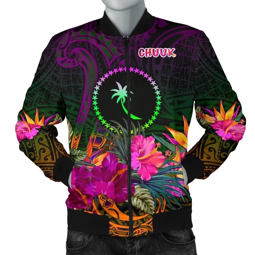 Chuuk Men's Bomber Jacket - Summer Hibiscus - BN15 Bomber Jacket Chuuk Men's Bomber Jacket - Summer Hibiscus - BN15 Bomber Jacket