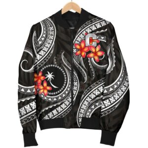 Chuuk Micronesian Men Bomber Jacket - Black Plumeria - BN11 Bomber Jacket