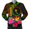 Chuuk Polynesian Men's Bomber Jacket - Hibiscus and Banana Leaves - BN15 Bomber Jacket