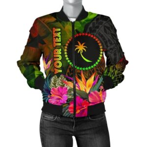 Chuuk Polynesian Personalised Women's Bomber Jacket -  Hibiscus and Banana Leaves - BN15 Bomber Jacket