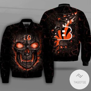 Cincinnati Bengals Lava Skull Full Print Bomber Jacket