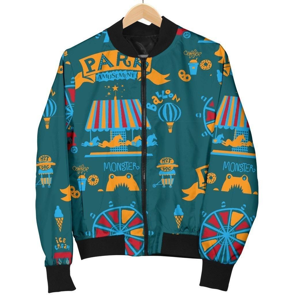 Circus Amusement Park Pattern Print Women Casual Bomber Jacket Circus Amusement Park Pattern Print Women Casual Bomber Jacket