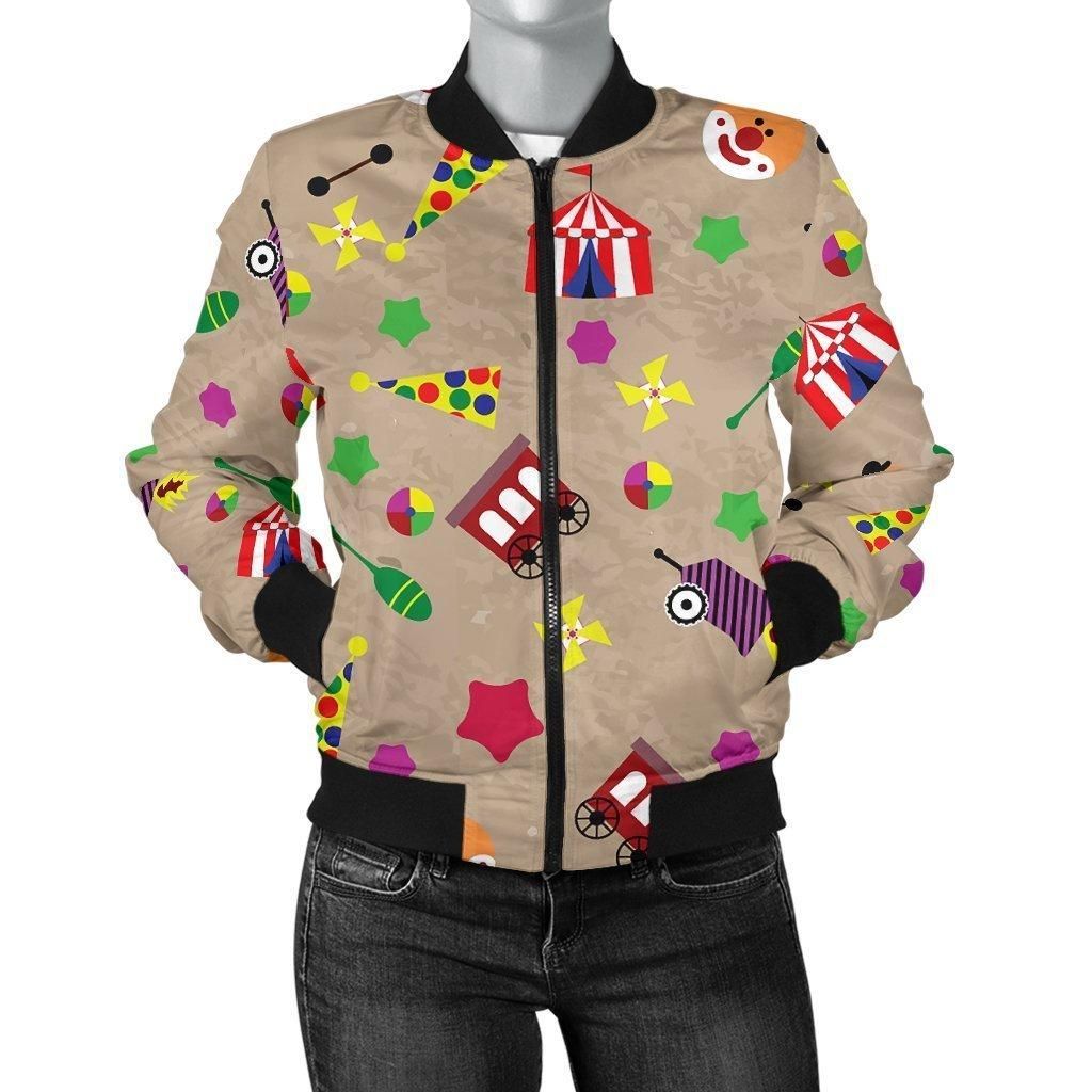 Circus-Pattern-Print-Women-Casual-Bomber-Jacket-1