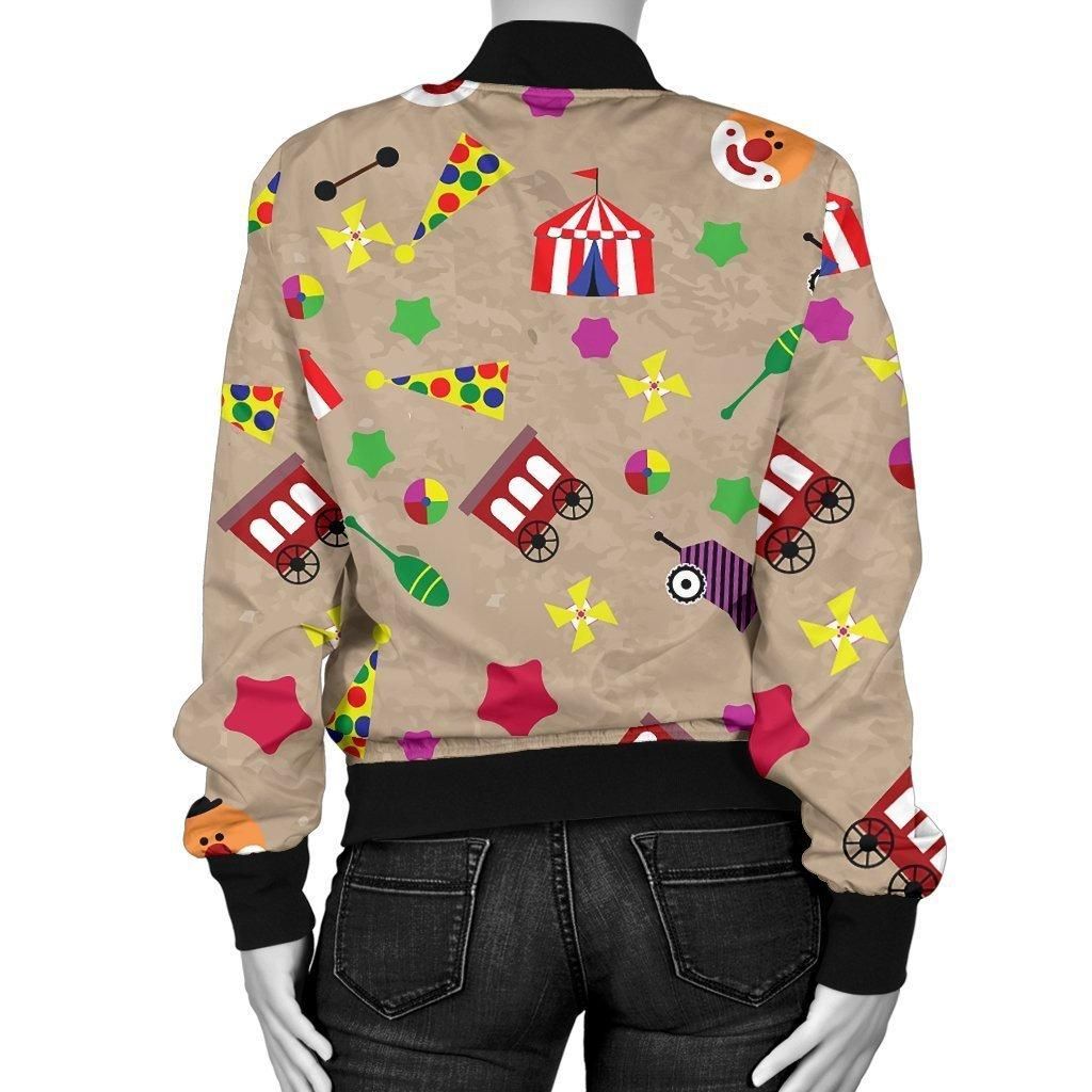 Circus-Pattern-Print-Women-Casual-Bomber-Jacket-2
