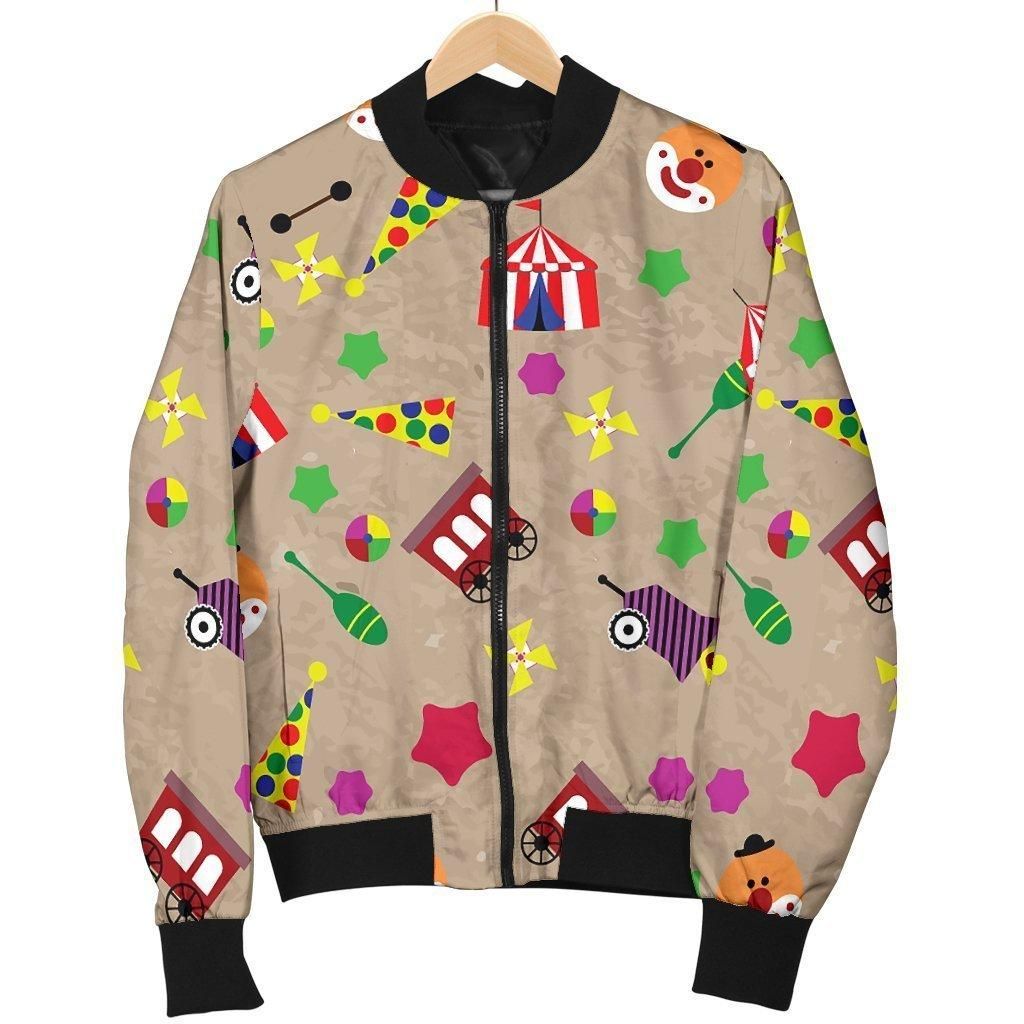 Circus Pattern Print Women Casual Bomber Jacket Circus Pattern Print Women Casual Bomber Jacket