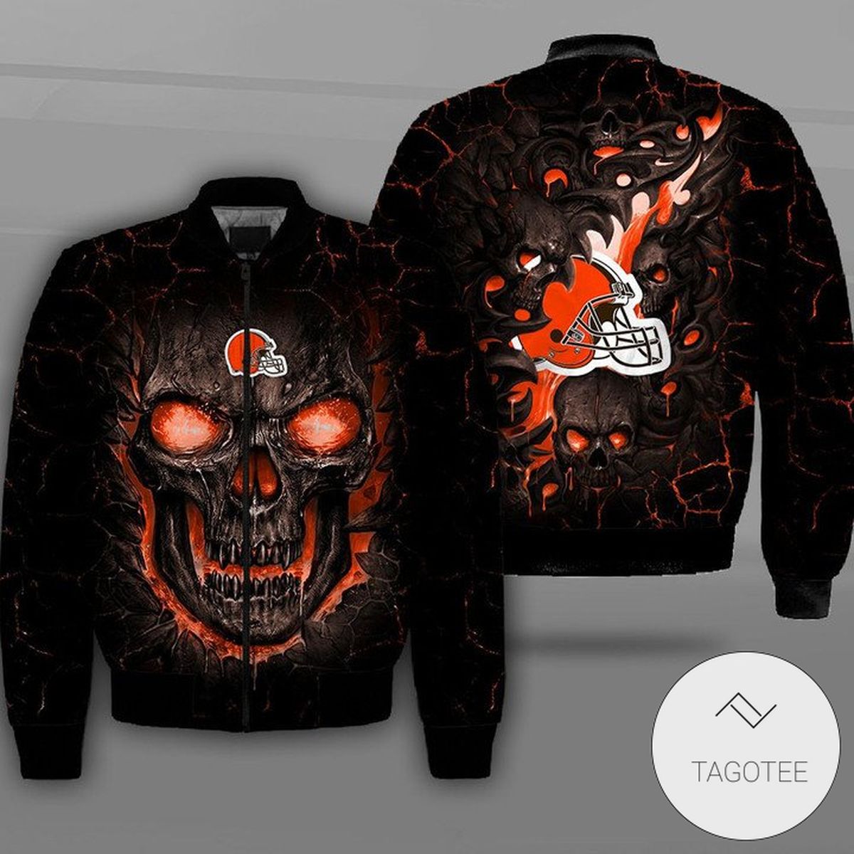 Cleveland Browns Lava Skull Full Print Bomber Jacket Cleveland Browns Lava Skull Full Print Bomber Jacket
