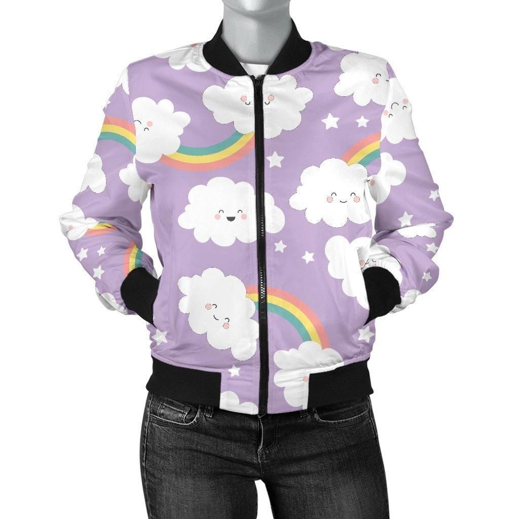 Cloud-Smile-Pattern-Print-Women-Casual-Bomber-Jacket-1