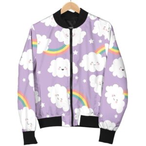 Cloud Smile Pattern Print Women Casual Bomber Jacket