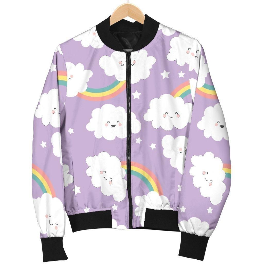 Cloud Smile Pattern Print Women Casual Bomber Jacket Cloud Smile Pattern Print Women Casual Bomber Jacket