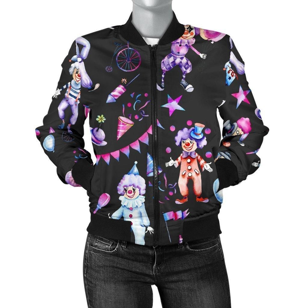Clown-Pattern-Print-Women-Casual-Bomber-Jacket-1