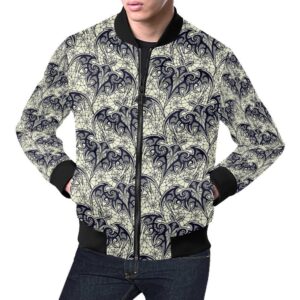 Cobweb Halloween Bat Pattern Print Mens Bomber Jacket