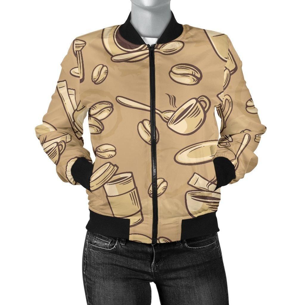 Coffee-Pattern-Print-Women-Casual-Bomber-Jacket-1