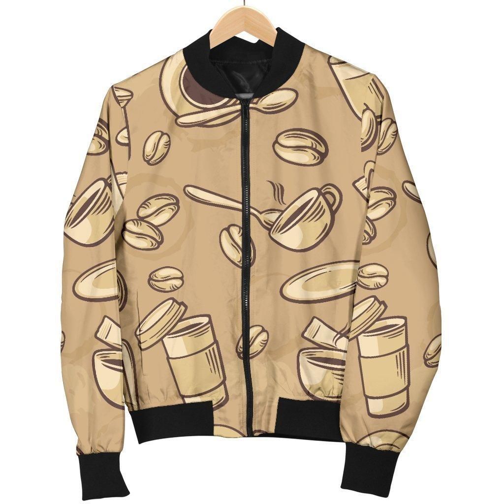 Coffee Pattern Print Women Casual Bomber Jacket Coffee Pattern Print Women Casual Bomber Jacket