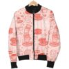 Coffee Pink Pattern Print Women Casual Bomber Jacket