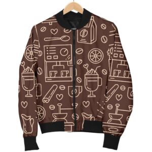 Coffee Print Pattern Women Casual Bomber Jacket
