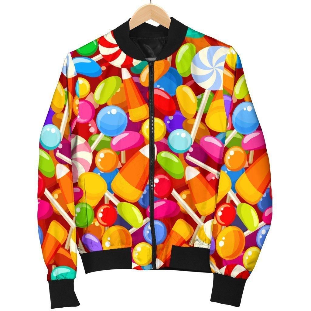 Colorful Candy Pattern Print Women Casual Bomber Jacket Colorful Candy Pattern Print Women Casual Bomber Jacket
