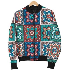 Colorful Mosaic Print Pattern Women Casual Bomber Jacket