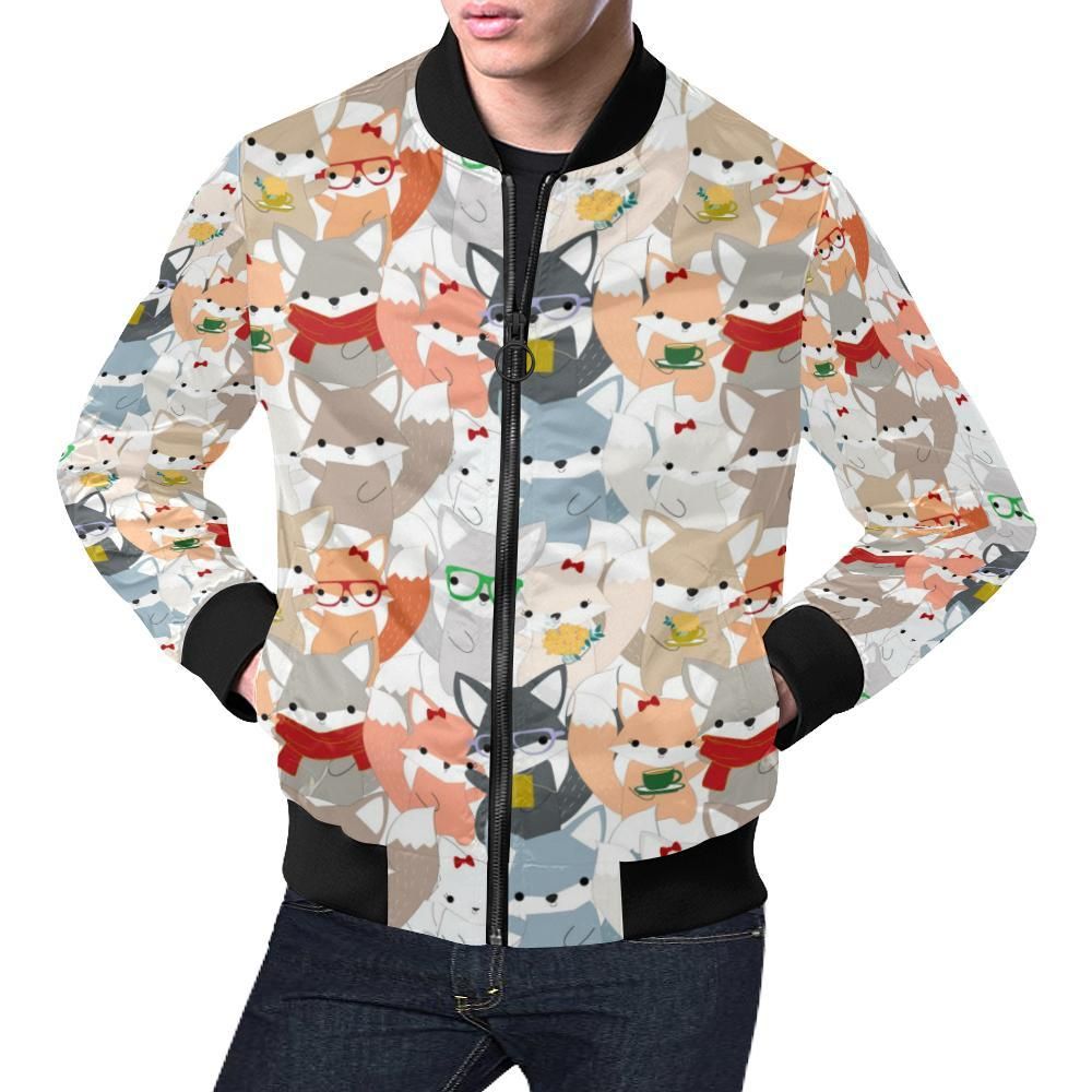 Colorul Fox Pattern Print Mens Bomber Jacket Colorul Fox Pattern Print Mens Bomber Jacket