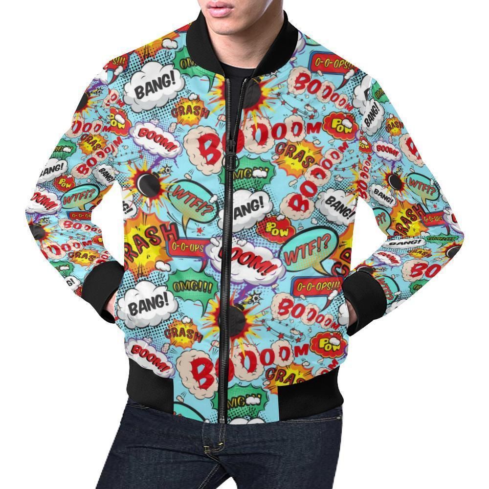 Comic Book Strip Pattern Print Mens Bomber Jacket Comic Book Strip Pattern Print Mens Bomber Jacket