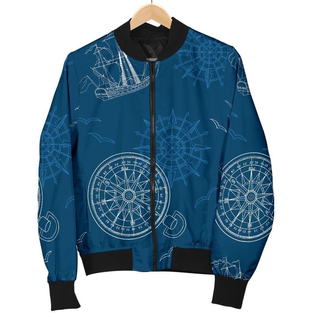 Compass Direction Pattern Print Women Casual Bomber Jacket Compass Direction Pattern Print Women Casual Bomber Jacket