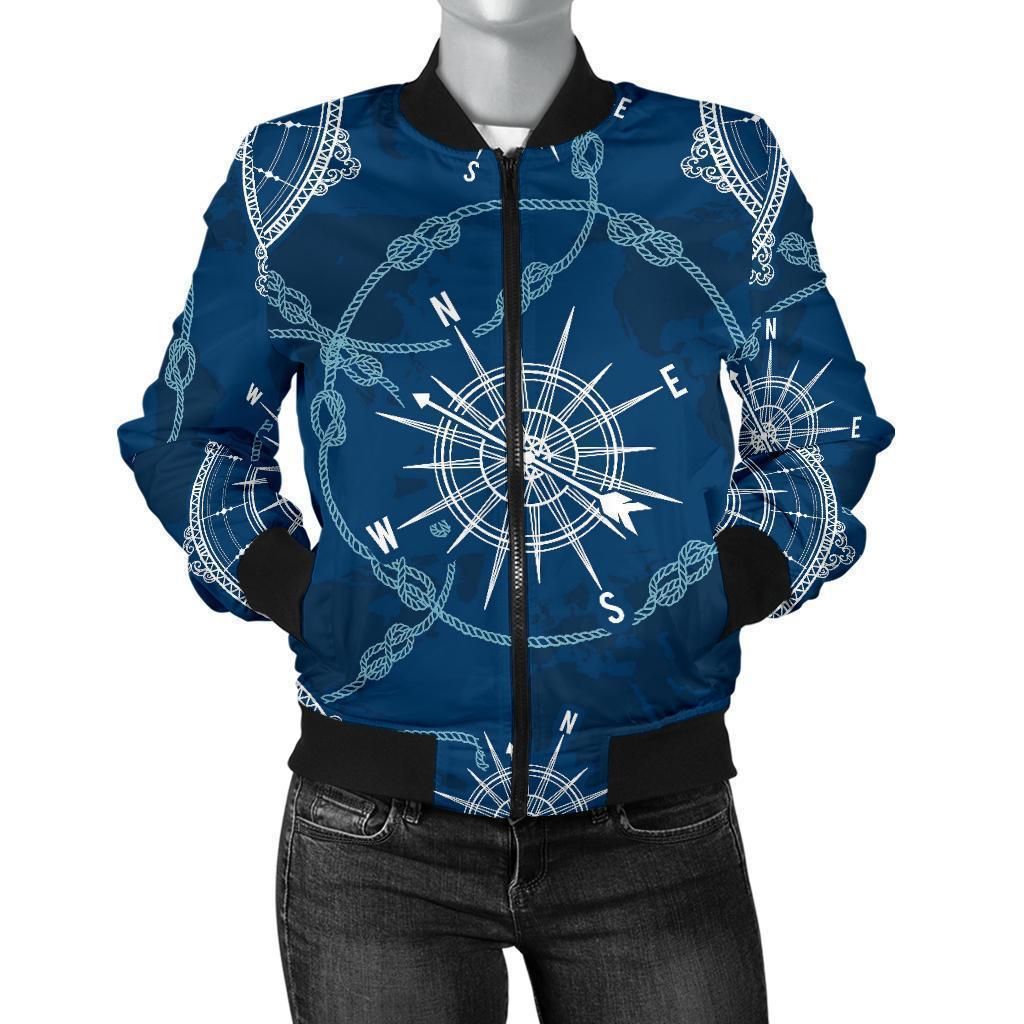 Compass-Print-Pattern-Women-Casual-Bomber-Jacket-1