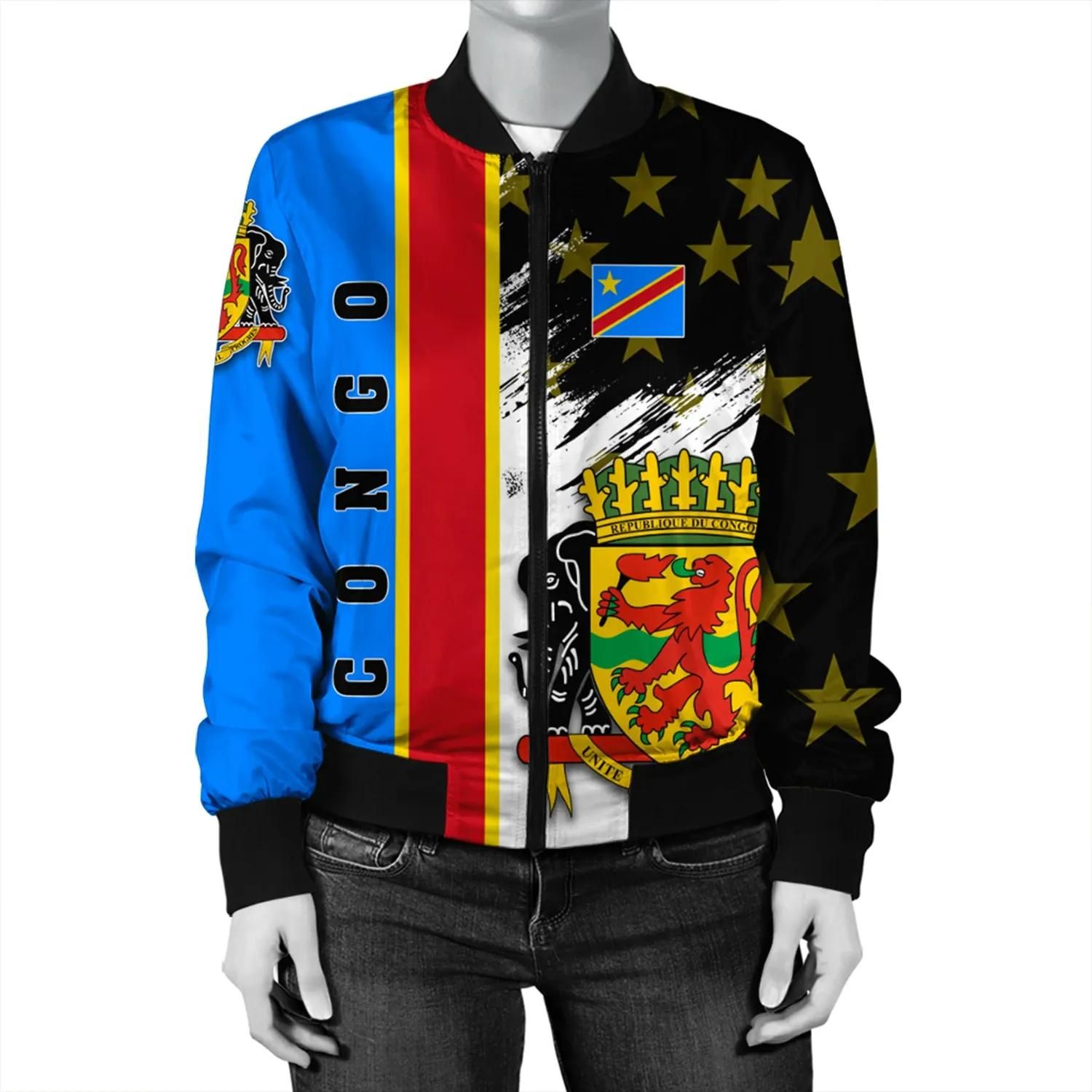 Congo Coat Of Arms Women's Bomber Jacket - Flag Style JH Bomber Jacket Congo Coat Of Arms Women's Bomber Jacket - Flag Style JH Bomber Jacket