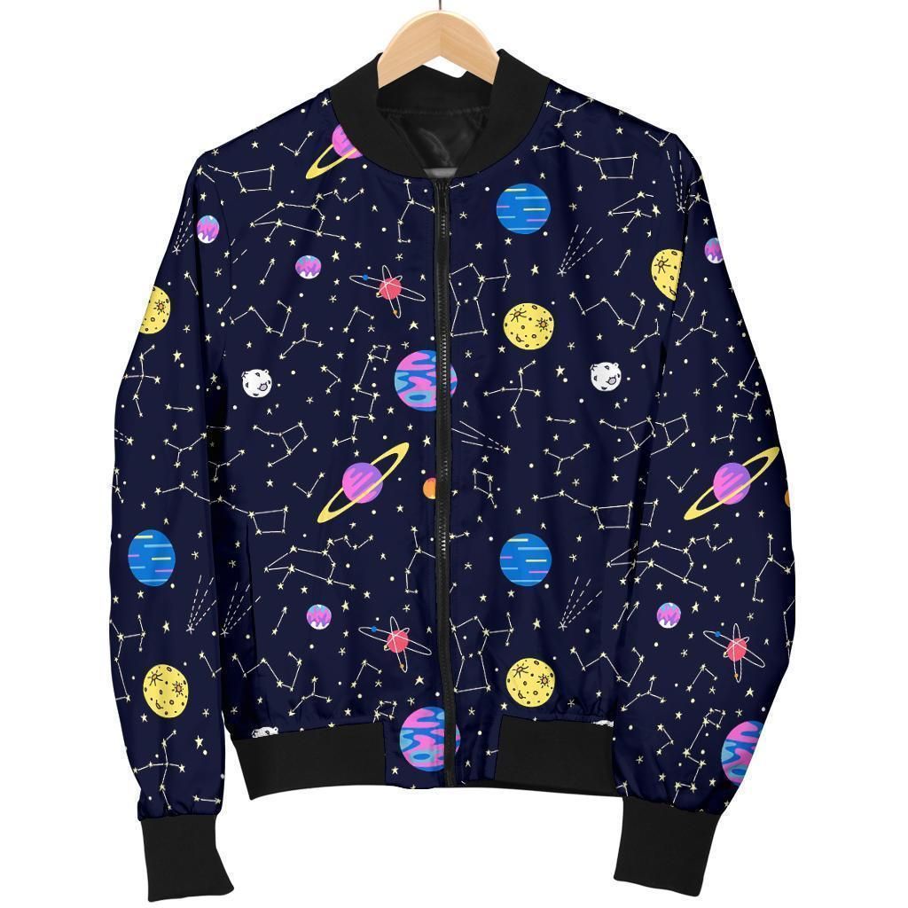Constellation Planet Print Pattern Women Casual Bomber Jacket Constellation Planet Print Pattern Women Casual Bomber Jacket