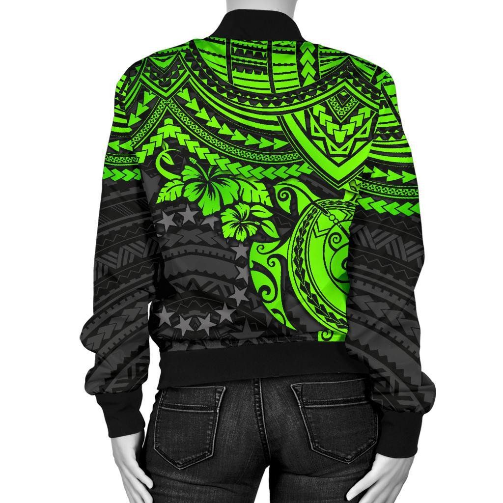 Cook-Islands-Polynesian-Bomber-Jacket-Women-Green-Turtle-BN15-Bomber-Jacket-1