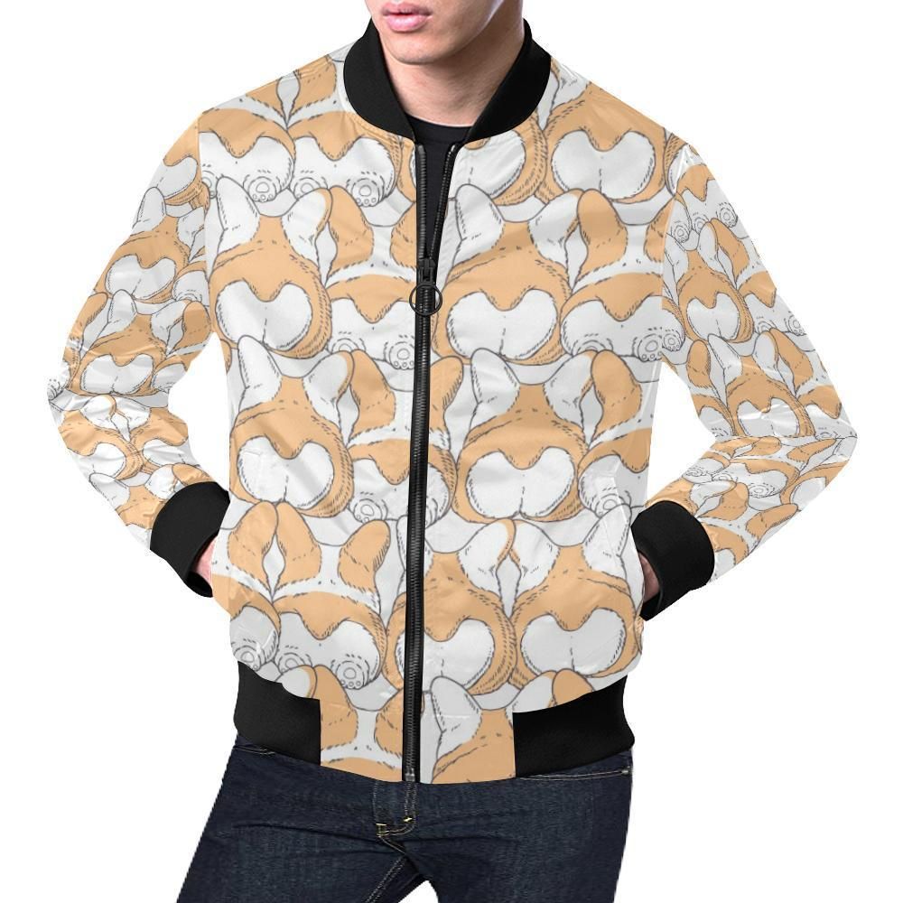 Corgi Butt Pattern Print Mens Bomber Jacket Corgi Butt Pattern Print Mens Bomber Jacket