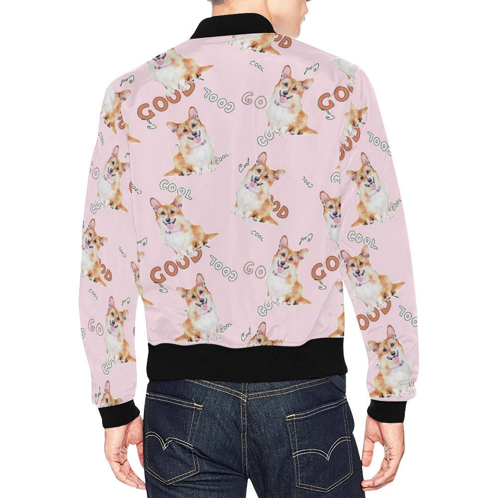 Corgi-Pink-Pastel-Pattern-Print-Mens-Bomber-Jacket-2