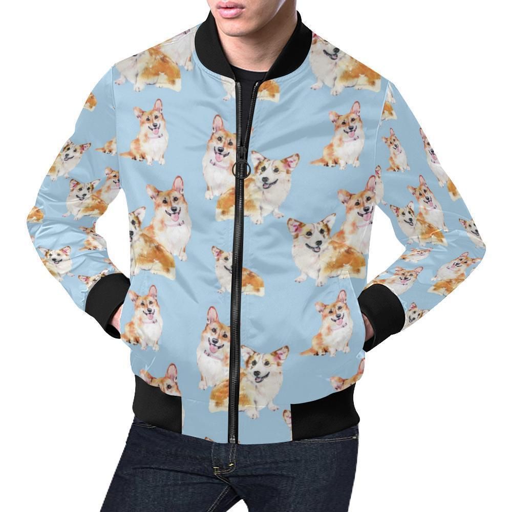 Corgi Portrait Pastel Pattern Print Mens Bomber Jacket Corgi Portrait Pastel Pattern Print Mens Bomber Jacket