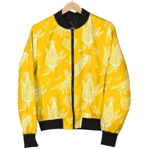 Corn Yellow Pattern Print Women Casual Bomber Jacket
